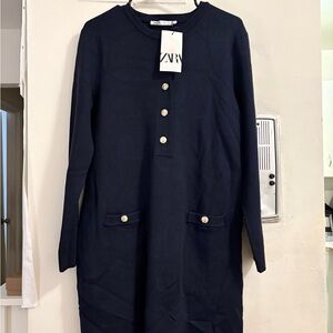 Zara Dark Blue Long Sleeve Dress with Buttons